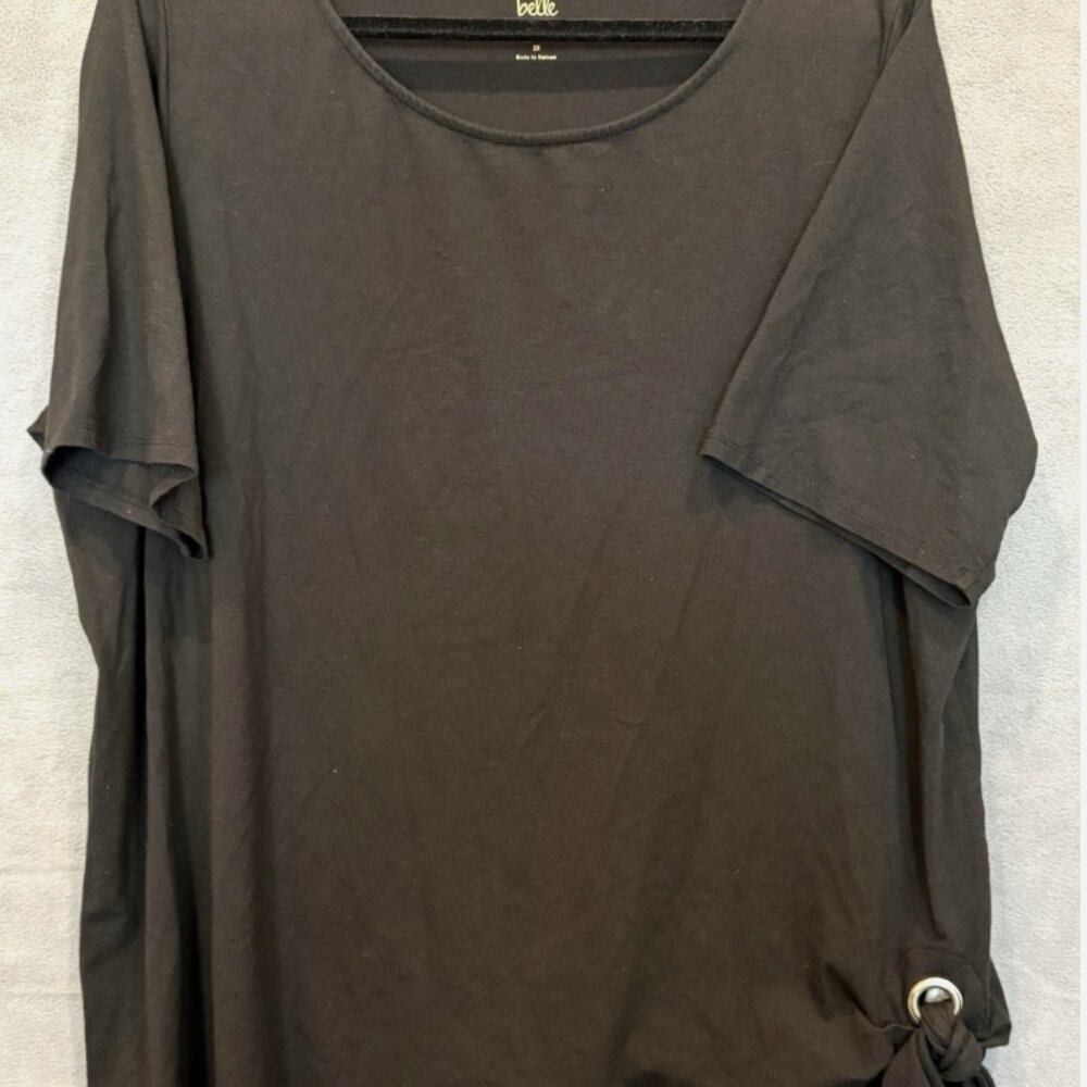 Belle by Kim Gravel TripleLuxe Black Grommet Top 3/4 Sleeve Stretch Womens 2X
